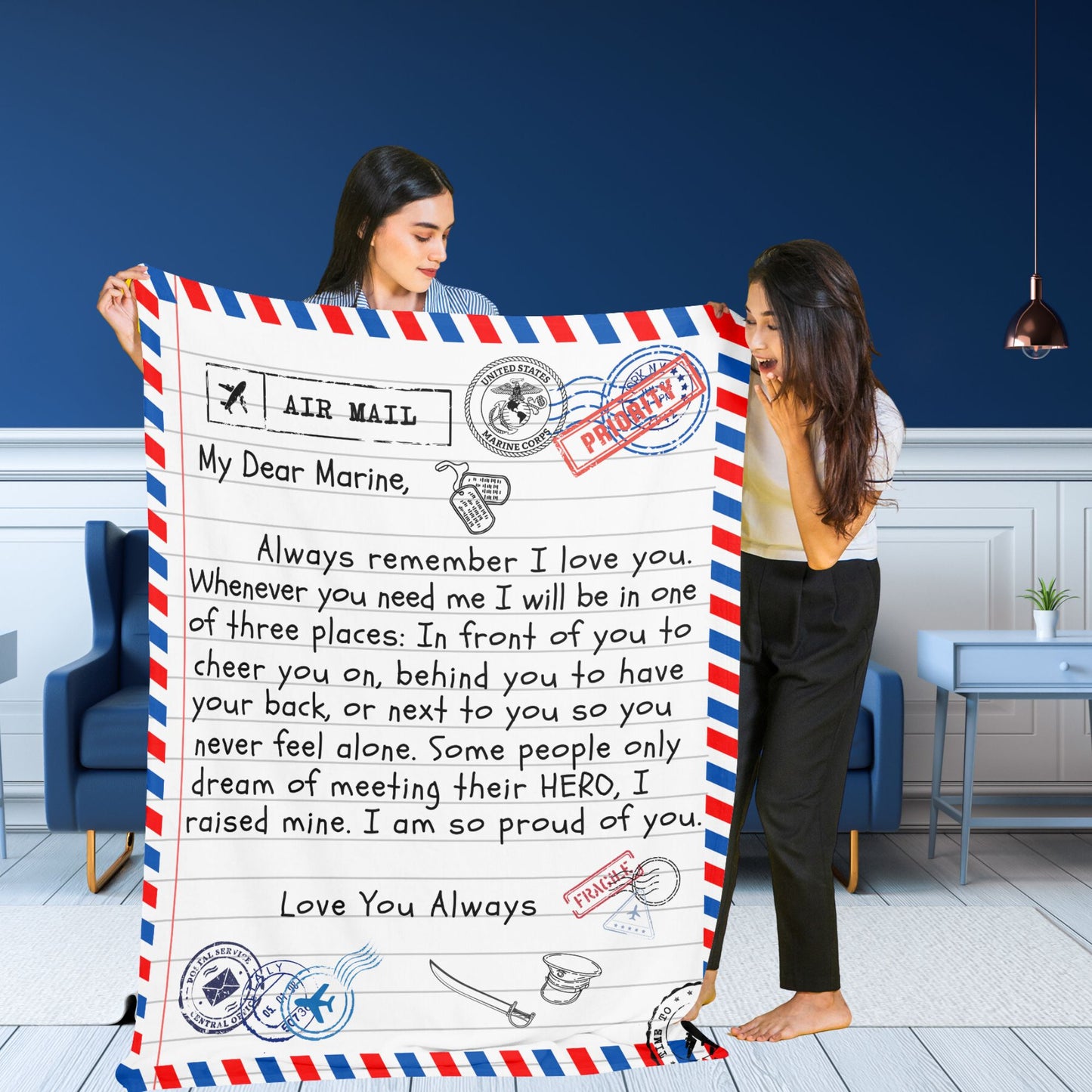My Dear Marine Veteran Blanket from Parent/ Premium Mink Sherpa Blanket 50x60