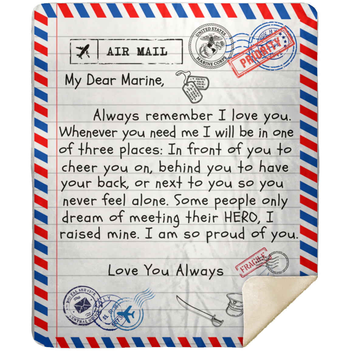 My Dear Marine Veteran Blanket from Parent/ Premium Mink Sherpa Blanket 50x60