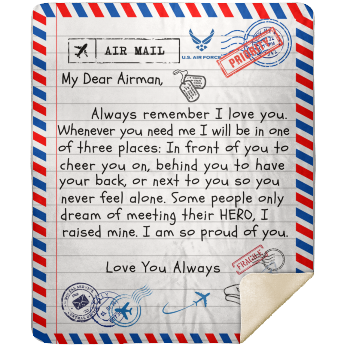 My Dear Airman Veteran Blanket from Parent / Premium Mink Sherpa Blanket 50x60