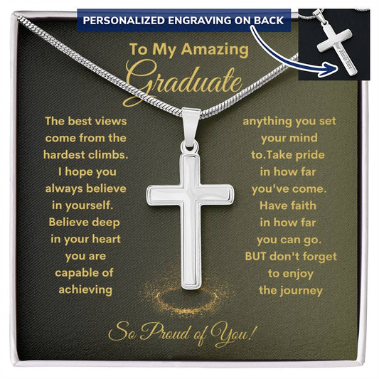 Graduation Gift for Her / Personalized Cross Necklace