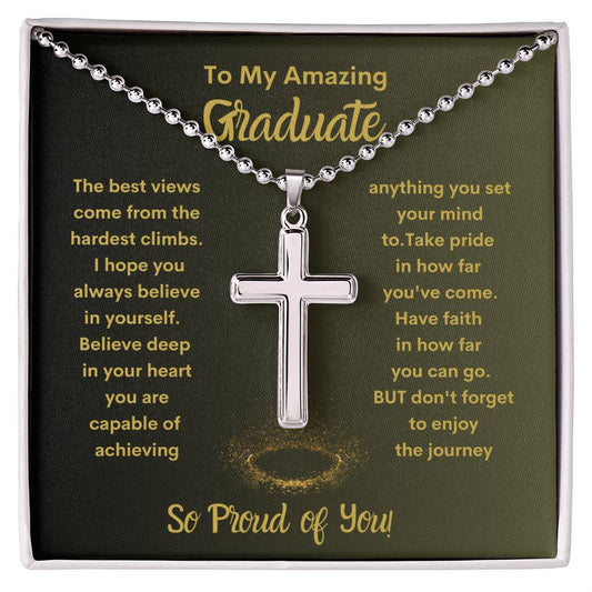 Graduation Gift for Him / Cross Necklace with Ball Chain