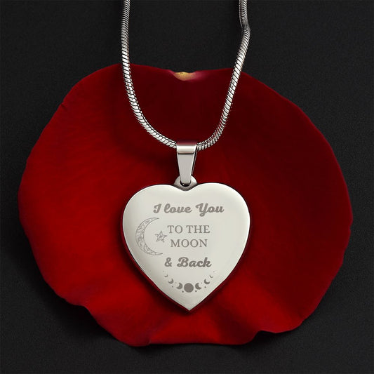 Love You to the Moon / Engraved Heart Necklace