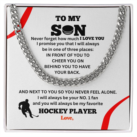 To My Son / Number One Hockey Player / Gift from Mom / Gift from Dad / Cuban Link Chain / Personalized Message Card