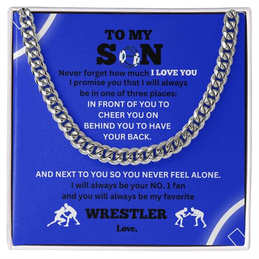 To My Son / Number One Wrestler / Gift from Mom / Gift from Dad / Cuban Link Chain / Personalized Message Card