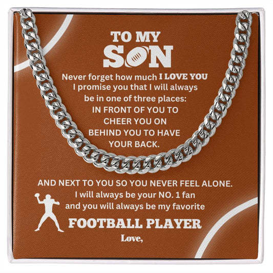 To My Son / Number One Football Player / Gift from Mom / Gift from Dad / Cuban Link Chain / Personalized Message Card