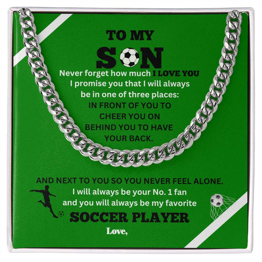 To My Son / Number One Soccer Player / Gift from Mom / Gift from Dad / Cuban Link Chain / Personalized Message Card