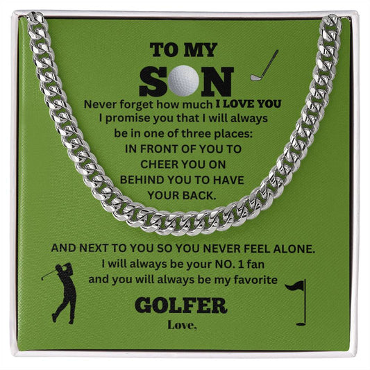 To My Son / Number One Golfer / Gift from Mom / Gift from Dad / Cuban Link Chain / Personalized Message Card