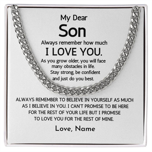 My Dear Son / I Love You / Gift from Mom / Gift From Dad / Cuban Link Chain/ Personalized Message Card