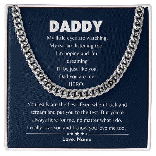 Daddy / My Hero / Cuban Link Chain / Personalized Message Card