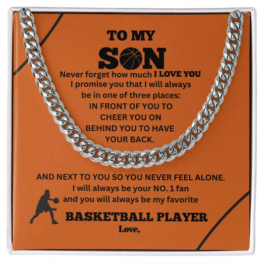 To My Son / Number One Basketball Player / Gift from Mom / Gift from Dad / Cuban Link Chain / Personalized Message Card