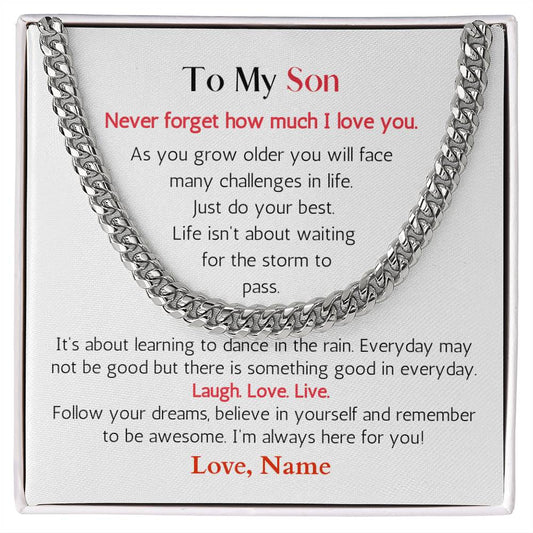 To My Son / Laugh, Love, Live / Gift from Mom / Gift from Dad / Cuban Link Chain / Personalized Message Card