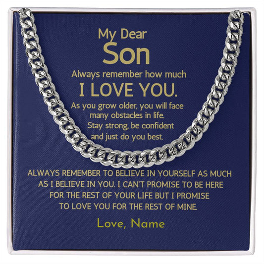 My Dear Son / I Love You / Gift from Mom / Gift from Dad / Cuban Link Chain / Personalized Message Card