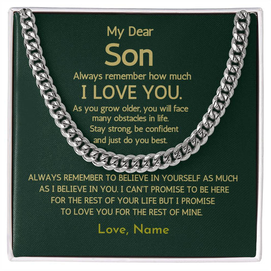 My Dear Son / I Love You / Gift from Mom / Gift from Dad / Cuban Link Chain / Personalized Message Card