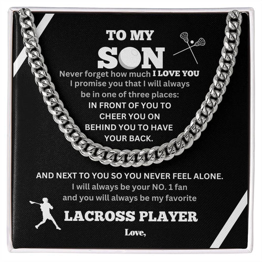 To My Son / Number One LaCross Player / Gift from Mom / Gift from Dad / Cuban Link Chain / Personalized Message Card