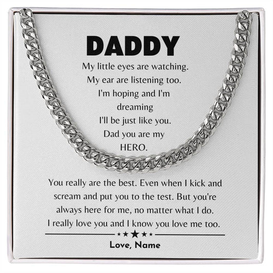 Daddy / My Hero / Cuban Link Chain / Personalized Message Card