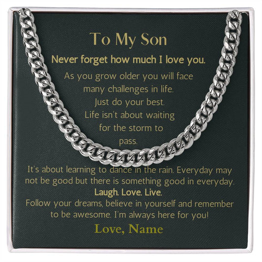 To My Son / Live, Love, Laugh / Gift from Mom / Gift from Dad / Cuban Link Chain / Personalized Message Card