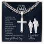 To Dad From Son / Happy Father's Day / Cuban Link Chain with Artisan Cross Necklace / Personalized Message Card