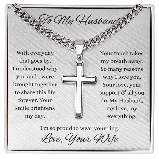 To My Husband / Cuban Chain with Personalized Artisan Cross Necklace
