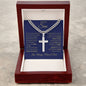To Our Son / Love, Mom & Dad / Cuban Link with Artisan Cross Necklace with Personalization
