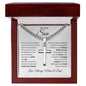 Our Son / Love, Mom & Dad / Cuban Link with Artisan Cross Necklace with Personalization