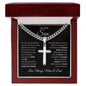 To Our Son / Love, Mom & Dad / Cuban Chain with Artisan Cross Necklace with Personalization