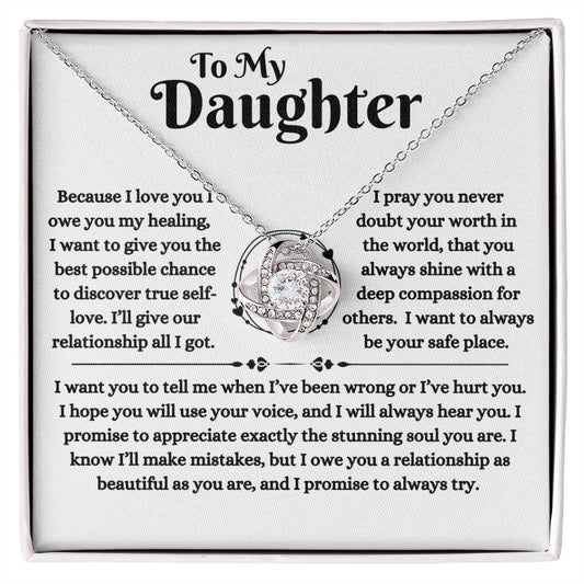 To My Daughter / You Deserve a Relationship as Beautiful as You Are / Gift from Mom / Gift from Dad /  Love Knot Necklace / Personalized Message Card