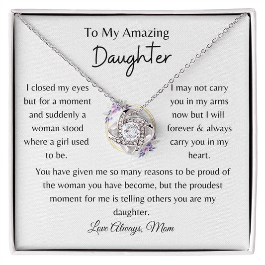 To My Amazing Daughter / Gift from Mom / Gift from Dad / Love Knot Necklace / Personalized Message Card