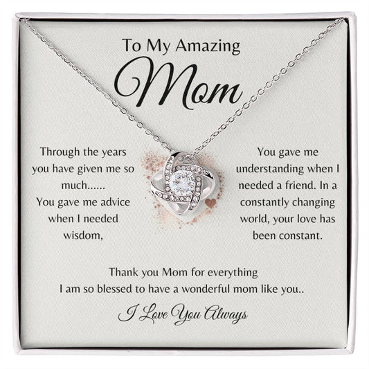 To My Amazing Mom / Love Knot Necklace / Personalized Message Card