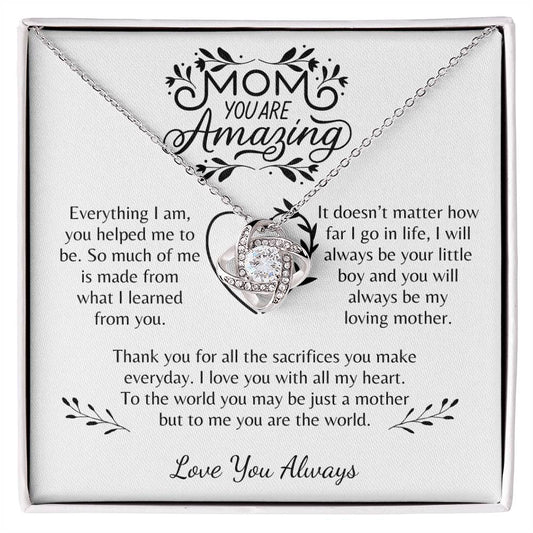 Mom you are Amazing / Love Knot Necklace / Personalized Message Card