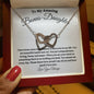 To My Amazing Bonus Daughter / Gift from Mom / Gift from Dad / Interlocking Heart Necklace / Personalized Message Card