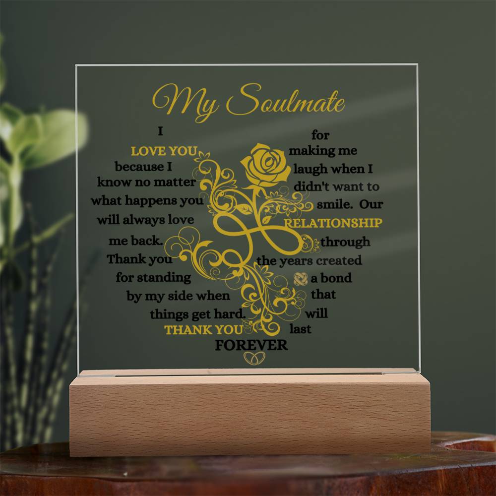 To My Soulmate / Bond that lasts Forever / Acrylic Square Plaque with LED light
