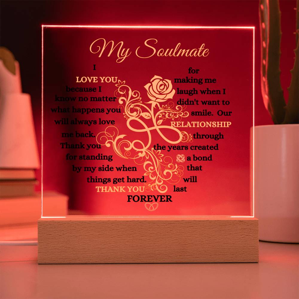 To My Soulmate / Bond that lasts Forever / Acrylic Square Plaque with LED light