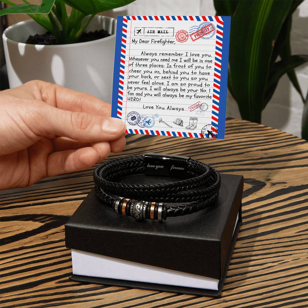 To My Dear Firefighter / "Love You Forever" Leather Bracelet