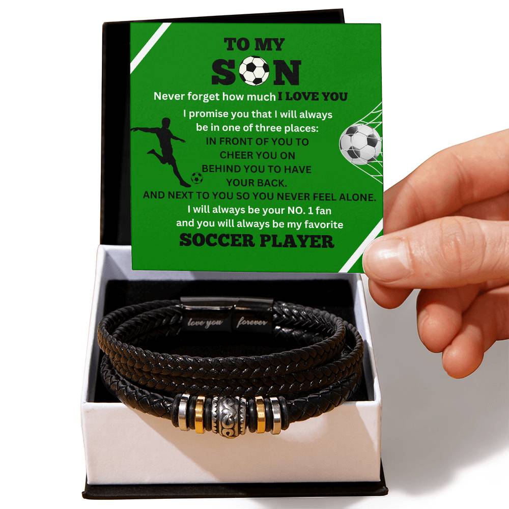 To My Son / Number One Soccer Player / Gift from Mom / Gift from Dad / Personalized Leather Bracelet
