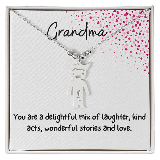 Grandma / Delightful Mix / Engraved Kid Charm Necklace
