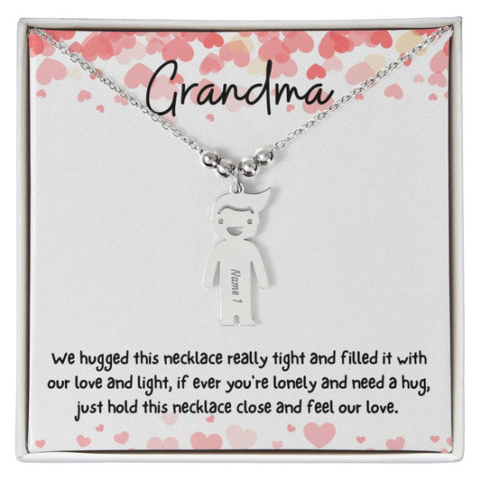Grandma / Feel Our Love / Engraved Kid Charm Necklace