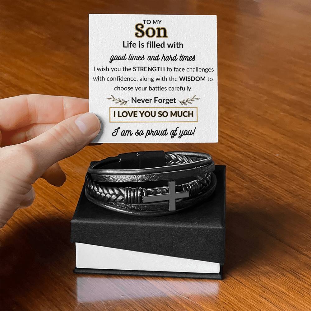 To My Son / Cross Leather Bracelet