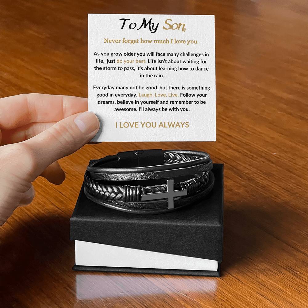 To My Son / Leather Cross Bracelet