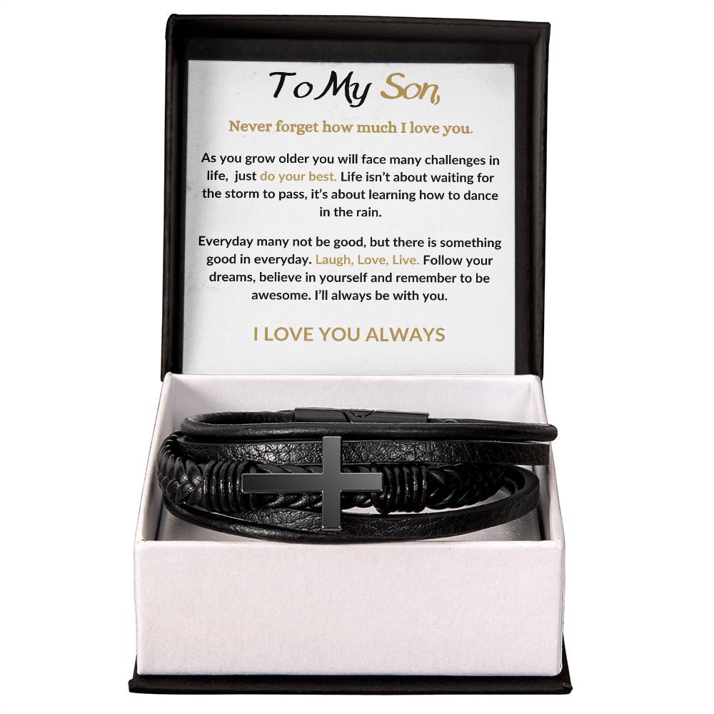 To My Son / Leather Cross Bracelet
