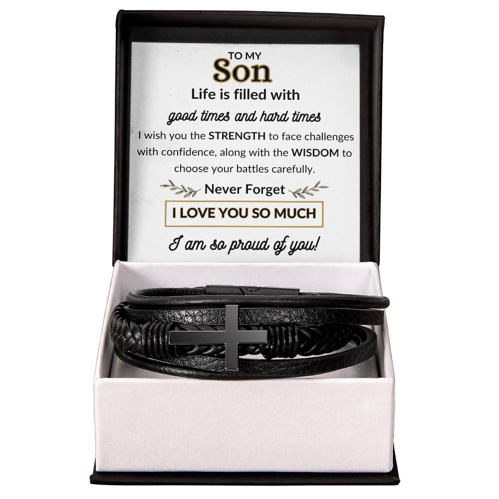 To My Son / Cross Leather Bracelet