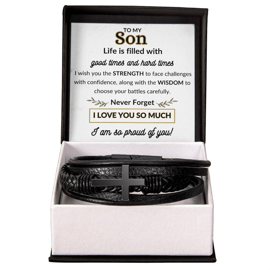 To My Son / Cross Leather Bracelet