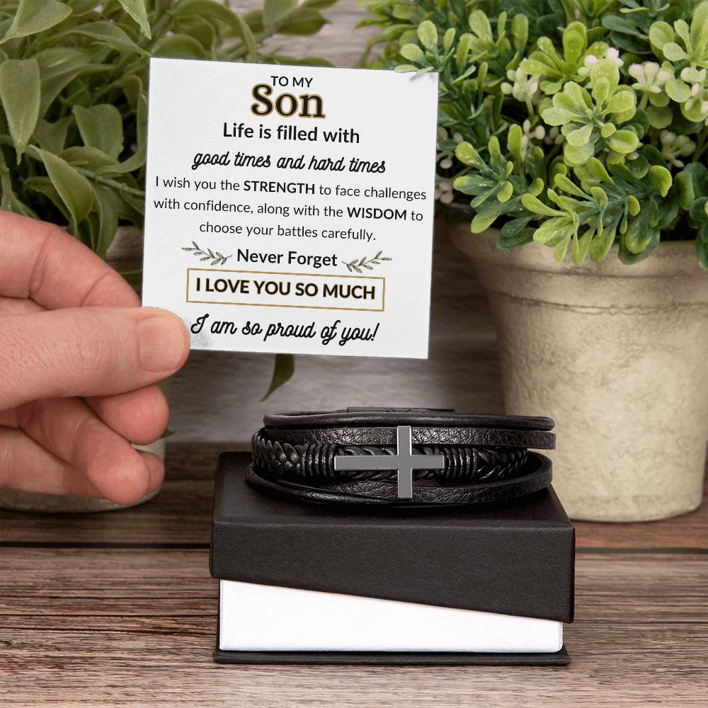 To My Son / Cross Leather Bracelet