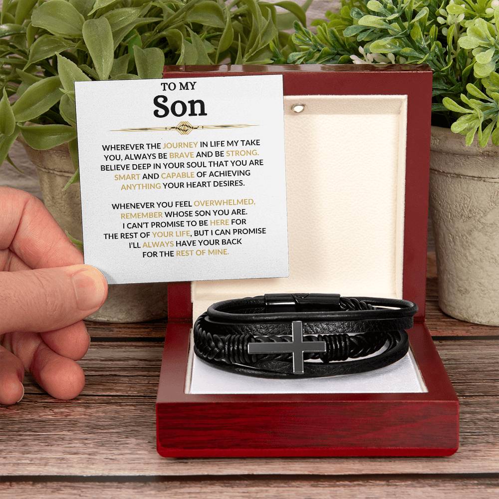 To My Son / Leather Cross Bracelet