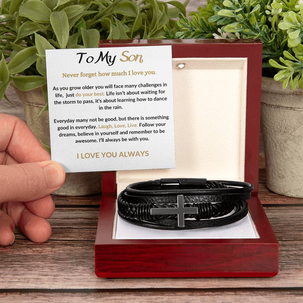 To My Son / Leather Cross Bracelet