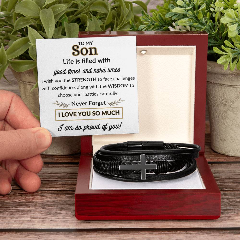 To My Son / Cross Leather Bracelet