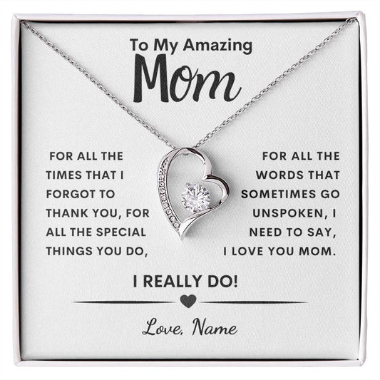 To My Amazing Mom / I Love You / Forever Love Necklace / Personalized Message Card