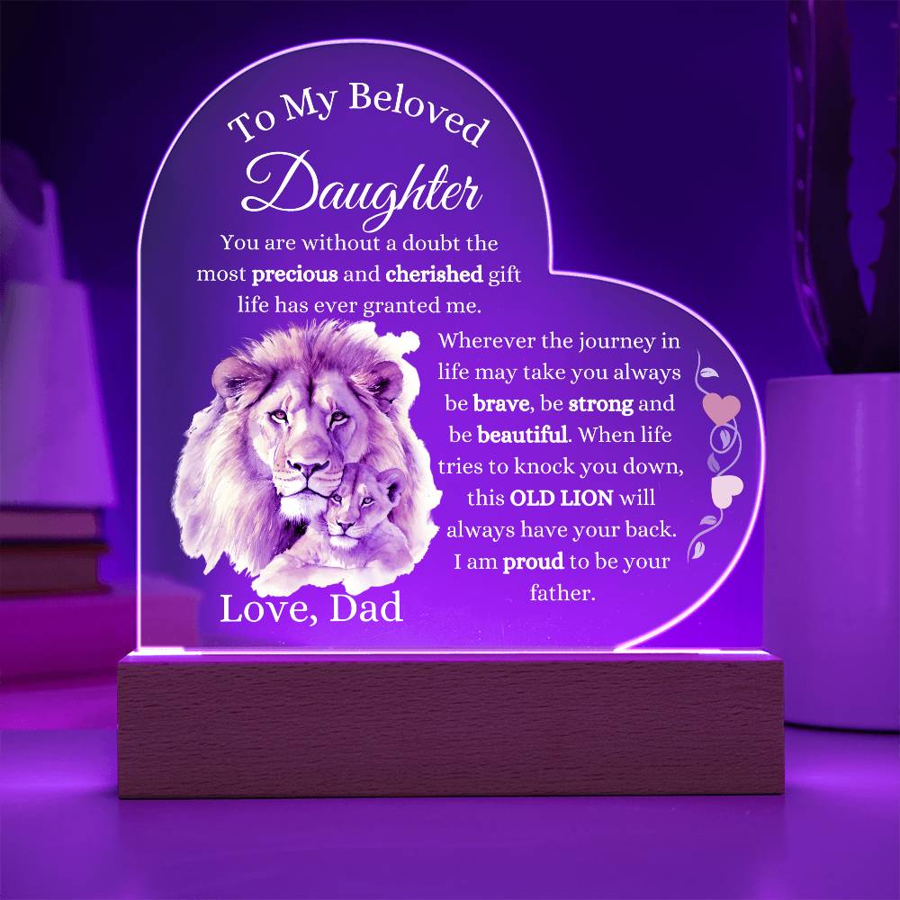 To My Beloved Daughter / Gift from Dad / Acrylic Heart Plaque with LED light