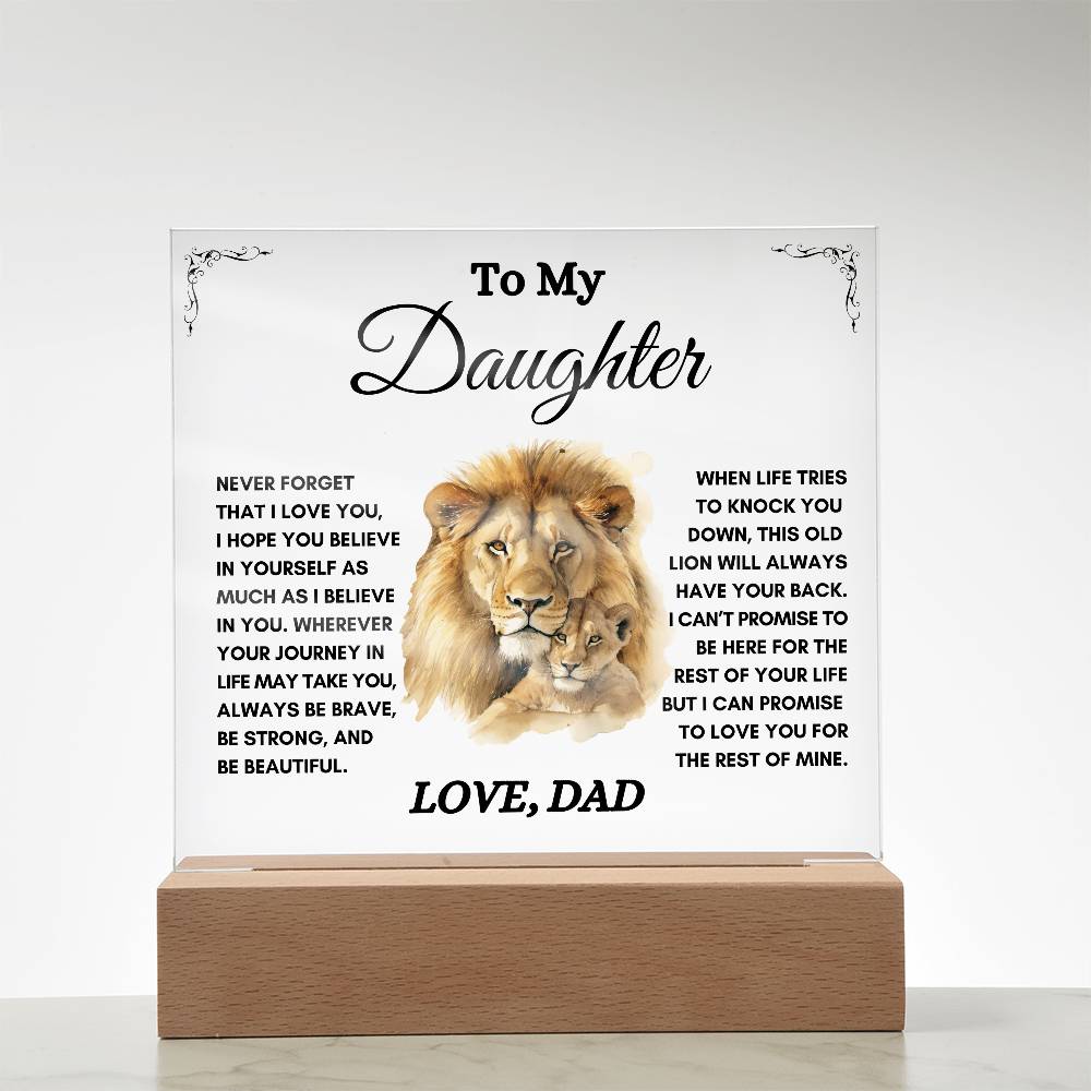 To my Daughter / Gift from Dad / Square Acrylic Plaque with LED light