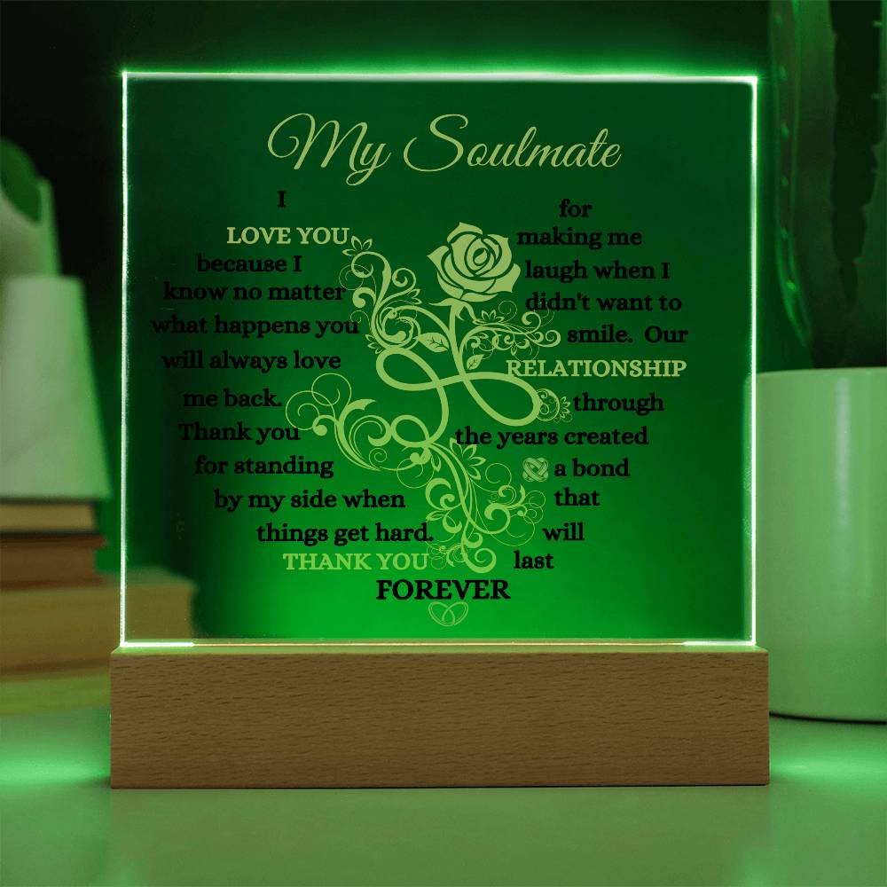 To My Soulmate / Bond that lasts Forever / Acrylic Square Plaque with LED light