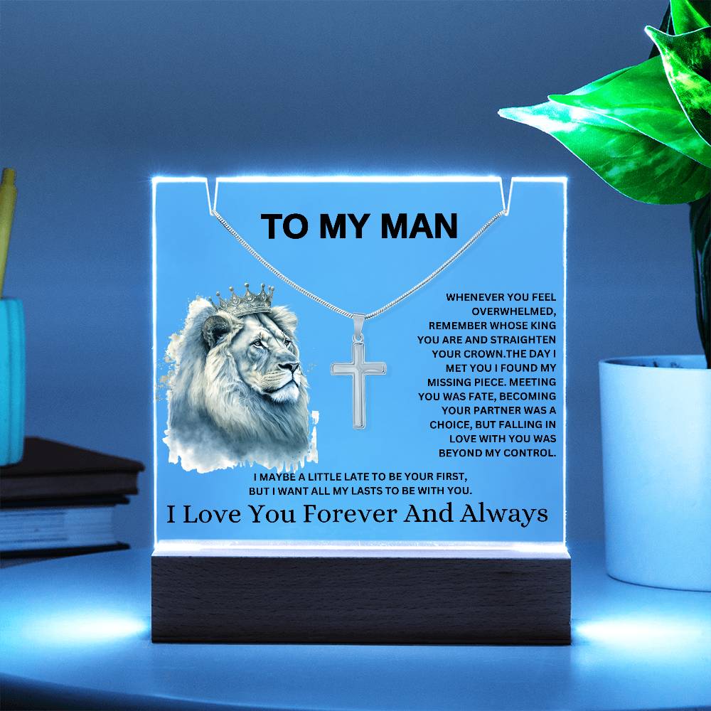 To My Man / Keepsake Acrylic Bundle with Artisan Cross Necklace